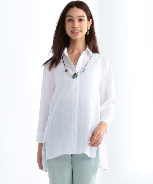 NARACAMICIE（ナラカミーチェ）の「イタリアン麻 ビッグシルエット シャツ（シャツ/ブラウス・レディース・ブルー/ピンク/ホワイト・MEDIUM/LARGE/SMALL）」の2枚目の写真