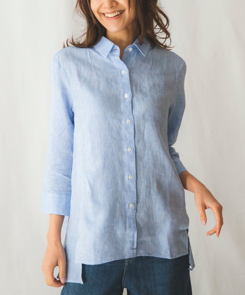 NARACAMICIE（ナラカミーチェ）の「イタリアン麻 ビッグシルエット シャツ（シャツ/ブラウス・レディース・ブルー/ピンク/ホワイト・MEDIUM/LARGE/SMALL）」の3枚目の写真