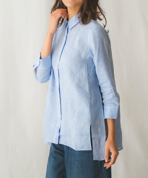 NARACAMICIE（ナラカミーチェ）の「イタリアン麻 ビッグシルエット シャツ（シャツ/ブラウス・レディース・ブルー/ピンク/ホワイト・MEDIUM/LARGE/SMALL）」の15枚目の写真