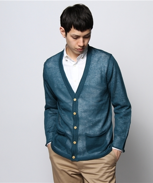 JOURNAL STANDARD relume(ジャーナルスタンダード レリューム)の「リネンカラーVネックニットカーディガン(カーディガン/ボレロ・メンズ・グリーン/ブルー/オレンジ/マスタード/ネイビー・MEDIUM/SMALL/LARGE)」の3枚目の写真