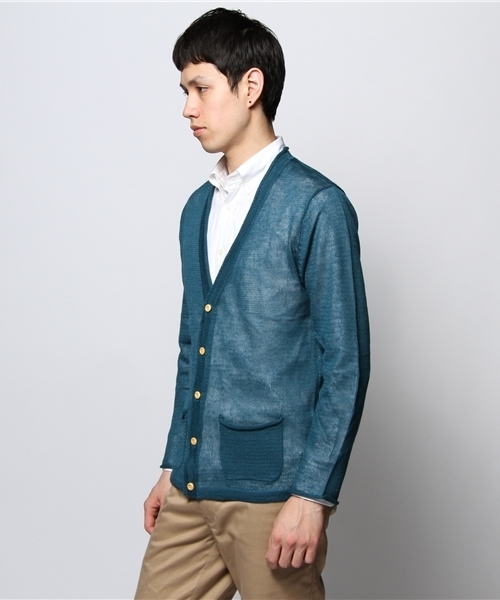 JOURNAL STANDARD relume(ジャーナルスタンダード レリューム)の「リネンカラーVネックニットカーディガン(カーディガン/ボレロ・メンズ・グリーン/ブルー/オレンジ/マスタード/ネイビー・MEDIUM/SMALL/LARGE)」の7枚目の写真