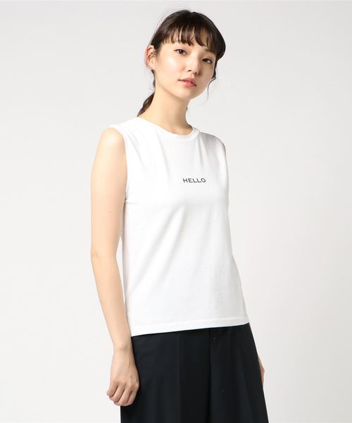 ottilie(オティーリエ)の「ちびHELLOノースリーブTシャツ(Tシャツ/カットソー・レディース・ブラック/ベージュ/グレー/オフホワイト・FREE)」の15枚目の写真