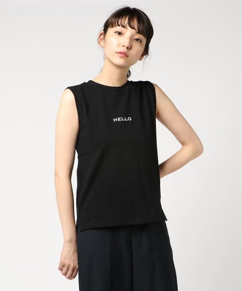 ottilie(オティーリエ)の「ちびHELLOノースリーブTシャツ(Tシャツ/カットソー・レディース・ブラック/ベージュ/グレー/オフホワイト・FREE)」の16枚目の写真