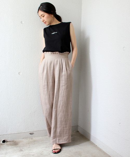 ottilie(オティーリエ)の「ちびHELLOノースリーブTシャツ(Tシャツ/カットソー・レディース・ブラック/ベージュ/グレー/オフホワイト・FREE)」の9枚目の写真