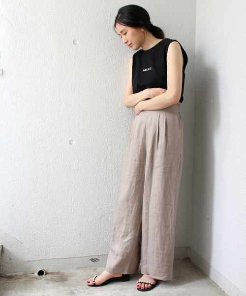 ottilie(オティーリエ)の「ちびHELLOノースリーブTシャツ(Tシャツ/カットソー・レディース・ブラック/ベージュ/グレー/オフホワイト・FREE)」の10枚目の写真