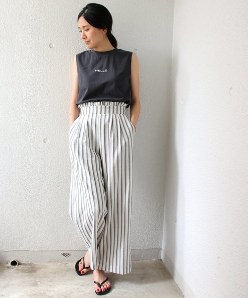 ottilie(オティーリエ)の「ちびHELLOノースリーブTシャツ(Tシャツ/カットソー・レディース・ブラック/ベージュ/グレー/オフホワイト・FREE)」の12枚目の写真