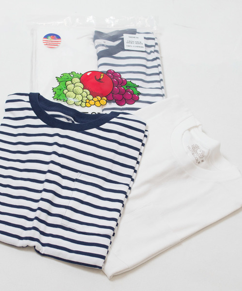 FRUIT OF THE LOOM（フルーツオブザルーム）の「FRUITS OF THE ROOM/フルーツオブザルーム/2パックTシャツ（Tシャツ/カットソー・メンズ・ホワイト×ブラック/ホワイト×ネイビー・SMALL/MEDIUM/LARGE）」の2枚目の写真