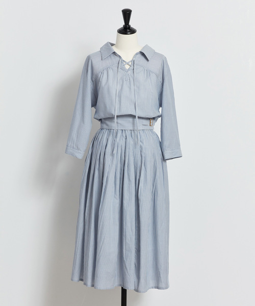 最終SALEノエラ　ストライプシャツカラーワンピース　新品タグ付M Noela - Noela❤️ストライプシャツカラーワンピース ノエラの