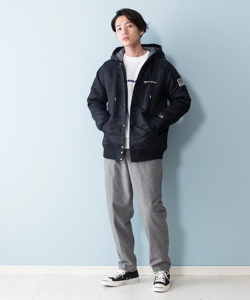 Champion(チャンピオン)の「【CHAMPION/チャンピオン】フーデッドブルゾン C3-Q605 保温性 『Thermo Lite』 フード中綿ジャケット 星条旗(ブルゾン・メンズ・ブラック/パープル/ベージュ・MEDIUM/X-LARGE/LARGE)」の10枚目の写真
