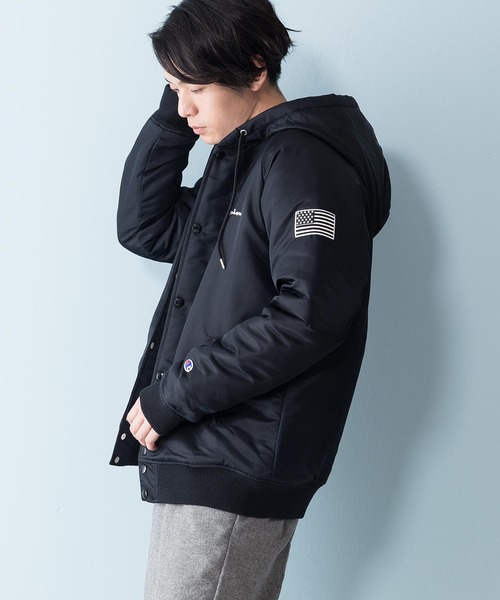 Champion(チャンピオン)の「【CHAMPION/チャンピオン】フーデッドブルゾン C3-Q605 保温性 『Thermo Lite』 フード中綿ジャケット 星条旗(ブルゾン・メンズ・ブラック/パープル/ベージュ・MEDIUM/X-LARGE/LARGE)」の9枚目の写真
