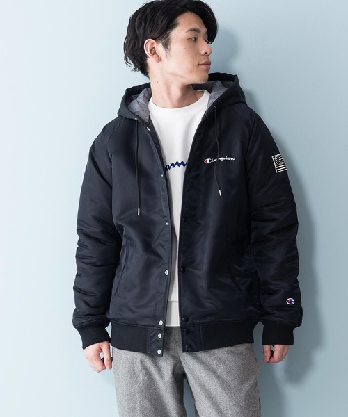 Champion(チャンピオン)の「【CHAMPION/チャンピオン】フーデッドブルゾン C3-Q605 保温性 『Thermo Lite』 フード中綿ジャケット 星条旗(ブルゾン・メンズ・ブラック/パープル/ベージュ・MEDIUM/X-LARGE/LARGE)」の7枚目の写真
