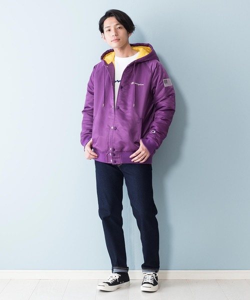 Champion(チャンピオン)の「【CHAMPION/チャンピオン】フーデッドブルゾン C3-Q605 保温性 『Thermo Lite』 フード中綿ジャケット 星条旗(ブルゾン・メンズ・ブラック/パープル/ベージュ・MEDIUM/X-LARGE/LARGE)」の21枚目の写真