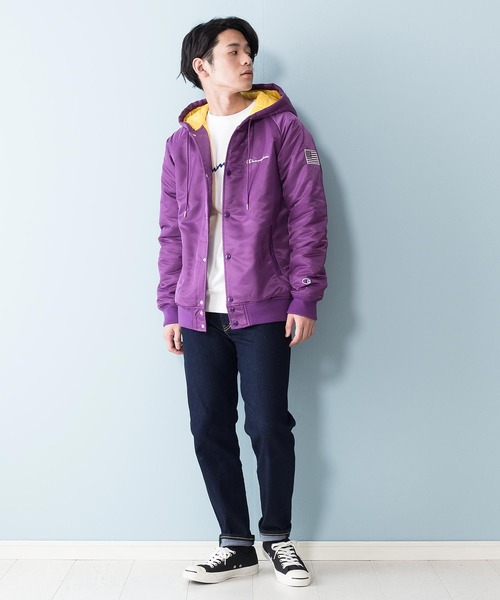 Champion(チャンピオン)の「【CHAMPION/チャンピオン】フーデッドブルゾン C3-Q605 保温性 『Thermo Lite』 フード中綿ジャケット 星条旗(ブルゾン・メンズ・ブラック/パープル/ベージュ・MEDIUM/X-LARGE/LARGE)」の19枚目の写真