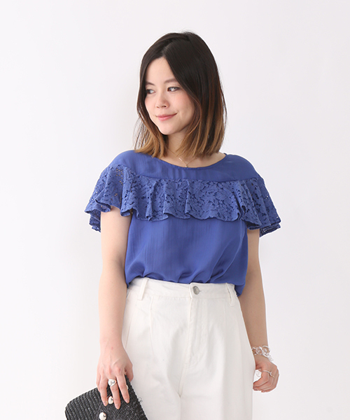 mystic（ミスティック）の「レースSLブラウス（シャツ/ブラウス・レディース・ロイヤルブルー/ベージュ/ブラック/オフホワイト/ブルー・ﾌﾘ-）」の5枚目の写真