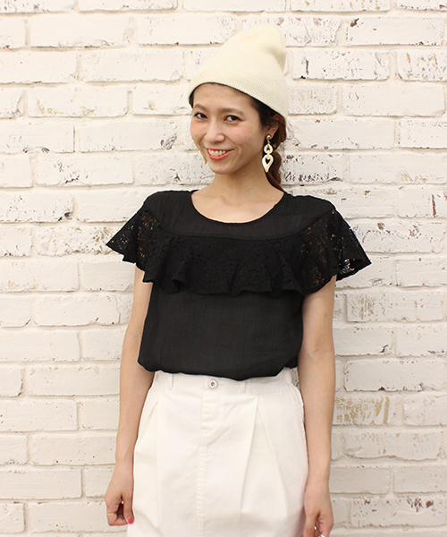 mystic（ミスティック）の「レースSLブラウス（シャツ/ブラウス・レディース・ロイヤルブルー/ベージュ/ブラック/オフホワイト/ブルー・ﾌﾘ-）」の3枚目の写真