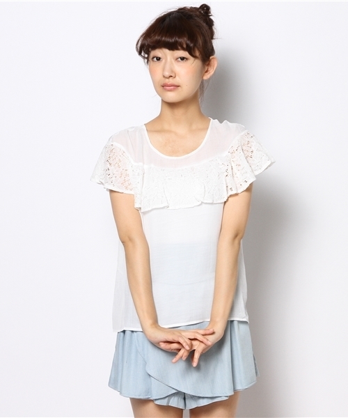 mystic（ミスティック）の「レースSLブラウス（シャツ/ブラウス・レディース・ロイヤルブルー/ベージュ/ブラック/オフホワイト/ブルー・ﾌﾘ-）」の9枚目の写真