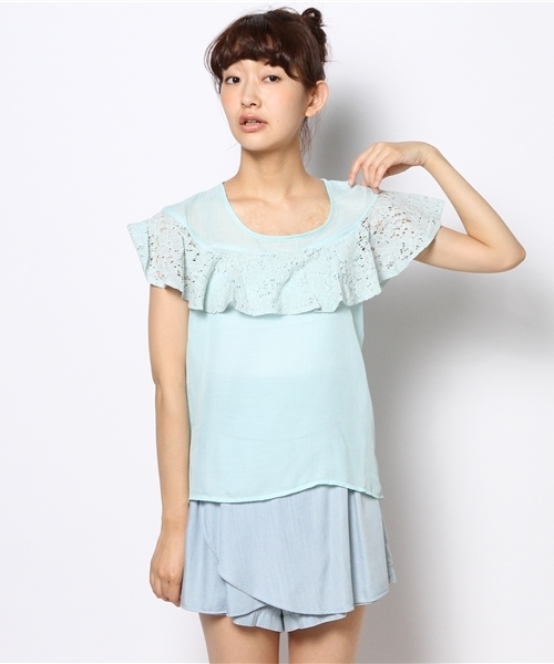 mystic（ミスティック）の「レースSLブラウス（シャツ/ブラウス・レディース・ロイヤルブルー/ベージュ/ブラック/オフホワイト/ブルー・ﾌﾘ-）」の10枚目の写真