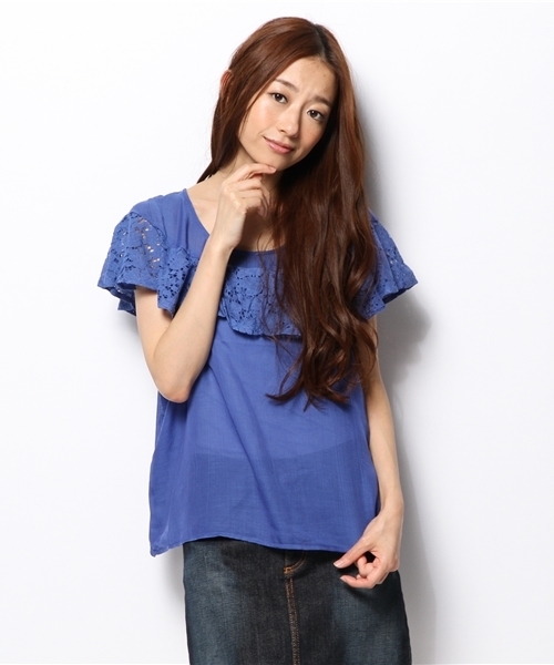 mystic（ミスティック）の「レースSLブラウス（シャツ/ブラウス・レディース・ロイヤルブルー/ベージュ/ブラック/オフホワイト/ブルー・ﾌﾘ-）」の11枚目の写真