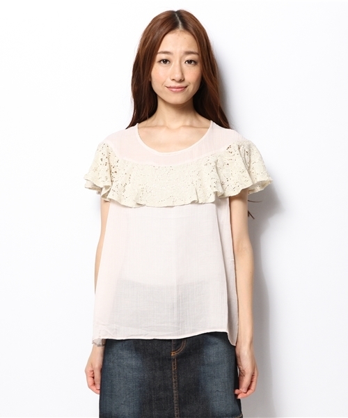 mystic（ミスティック）の「レースSLブラウス（シャツ/ブラウス・レディース・ロイヤルブルー/ベージュ/ブラック/オフホワイト/ブルー・ﾌﾘ-）」の6枚目の写真