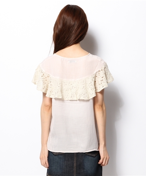 mystic（ミスティック）の「レースSLブラウス（シャツ/ブラウス・レディース・ロイヤルブルー/ベージュ/ブラック/オフホワイト/ブルー・ﾌﾘ-）」の8枚目の写真