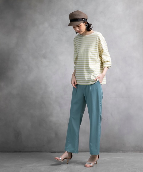 210nouve(トゥージュヌーブ)の「オーバーサイズボーダーロングスリーブTシャツ(Tシャツ/カットソー・レディース・ベージュ/ネイビー/サックスブルー/ミント/ホワイト×ブラック/パープル/ブラウン/グリーン・FREE)」の17枚目の写真