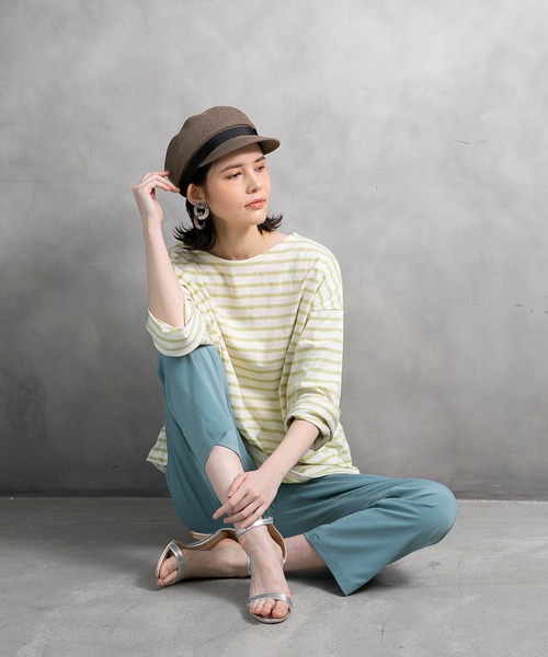 210nouve(トゥージュヌーブ)の「オーバーサイズボーダーロングスリーブTシャツ(Tシャツ/カットソー・レディース・ベージュ/ネイビー/サックスブルー/ミント/ホワイト×ブラック/パープル/ブラウン/グリーン・FREE)」の22枚目の写真