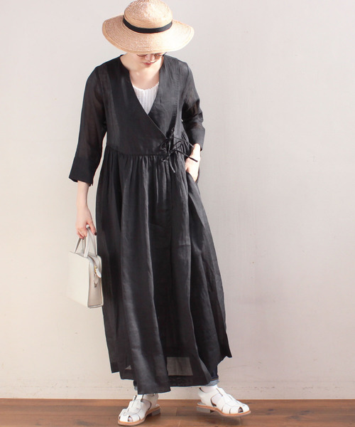 ｌondon フィグロンドン のファッション ワンピース Ramie Holiday カシュクールop ワンピース Fig Fig 爆発的人気の