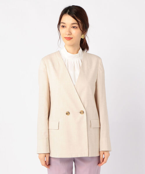 新品 NOLLEY'S ノーリーズ 麻混ノーカラーダブルジャケット NOLLEY'S(ノーリーズ)の「麻混ノーカラーダブルジャケット