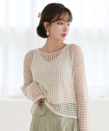ユニークシースルーニット キャミソールセット/メッシュニット