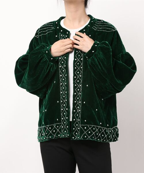 セール】【チャイハネ】ビーズ刺繍ベロアショートジャケット