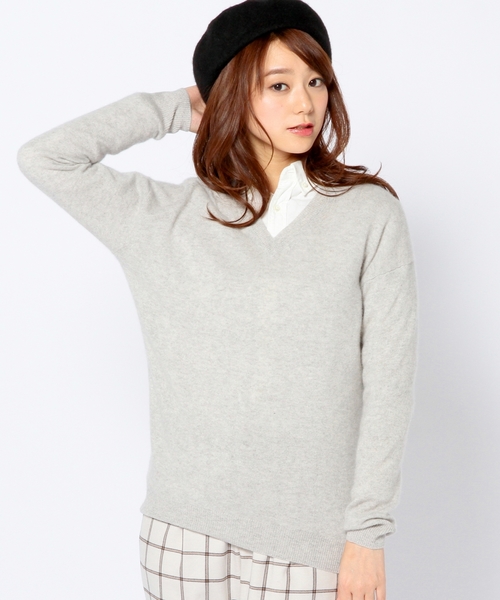 Another Edition（アナザーエディション）の「カシミヤVネックプルオーバー/ AET CASH V/N PO◆（ニット/セーター・レディース・ライトグレー/ベージュ/ワインレッド/ネイビー・フリー）」の2枚目の写真