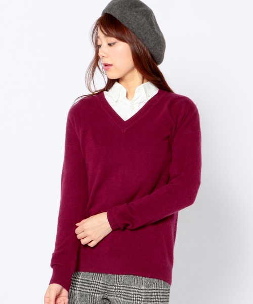 Another Edition（アナザーエディション）の「カシミヤVネックプルオーバー/ AET CASH V/N PO◆（ニット/セーター・レディース・ライトグレー/ベージュ/ワインレッド/ネイビー・フリー）」の4枚目の写真