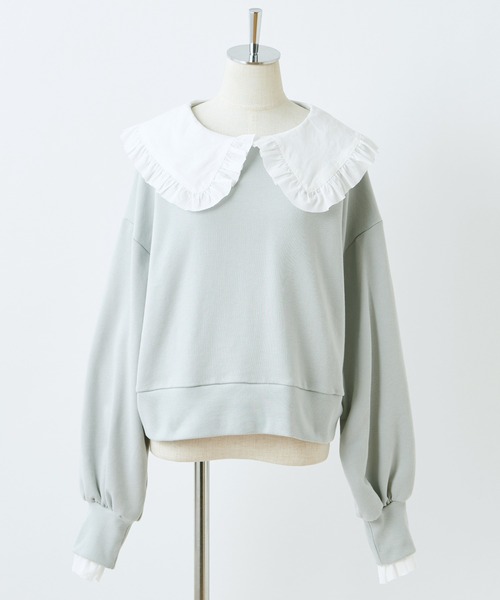 one after another NICE CLAUP（ワンアフターアナザーナイスクラップ）の「ビッグカラ―フリルプルオーバー（Tシャツ/カットソー・レディース・ブラック/オフホワイト/ミント・FREE）」の9枚目の写真