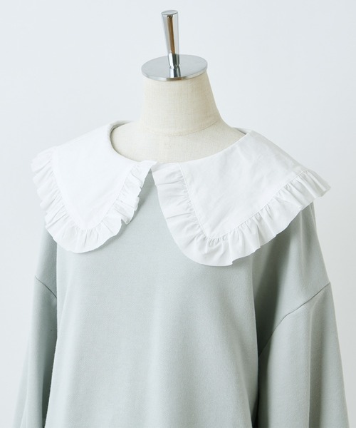 one after another NICE CLAUP（ワンアフターアナザーナイスクラップ）の「ビッグカラ―フリルプルオーバー（Tシャツ/カットソー・レディース・ブラック/オフホワイト/ミント・FREE）」の13枚目の写真