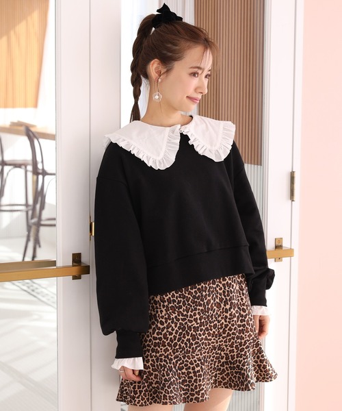 one after another NICE CLAUP（ワンアフターアナザーナイスクラップ）の「ビッグカラ―フリルプルオーバー（Tシャツ/カットソー・レディース・ブラック/オフホワイト/ミント・FREE）」の15枚目の写真