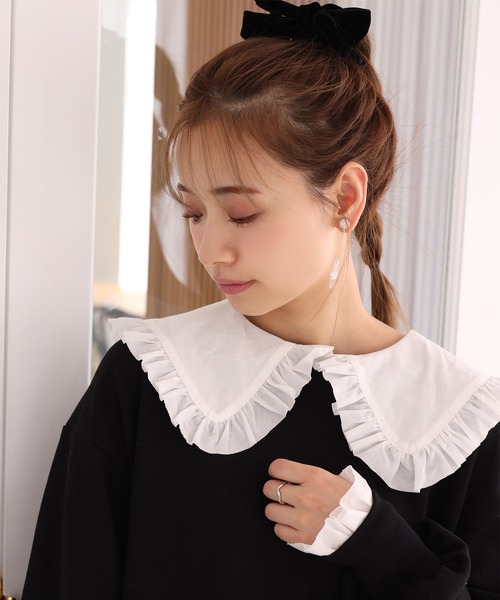 one after another NICE CLAUP（ワンアフターアナザーナイスクラップ）の「ビッグカラ―フリルプルオーバー（Tシャツ/カットソー・レディース・ブラック/オフホワイト/ミント・FREE）」の17枚目の写真