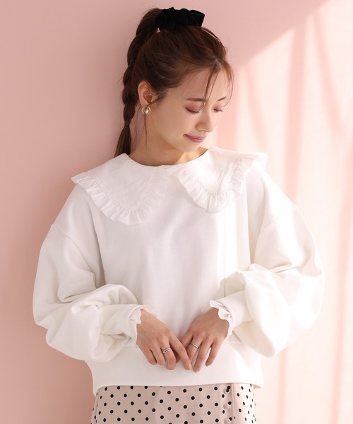 one after another NICE CLAUP（ワンアフターアナザーナイスクラップ）の「ビッグカラ―フリルプルオーバー（Tシャツ/カットソー・レディース・ブラック/オフホワイト/ミント・FREE）」の19枚目の写真