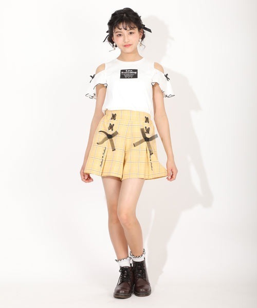 PINKHUNT チェック柄レースアップキュロットショートパンツ