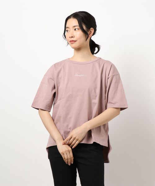 Samansa Mos2 blue（サマンサモスモスブルー）の「刺繍ロゴTee（Tシャツ/カットソー・レディース・オフホワイト/チャコール/サックスブルー/ライトベージュ/ピンク・ﾌﾘ-）」の5枚目の写真