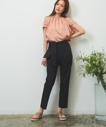 サッシュベルト付き ハイウエスト テーパード チノパンツ