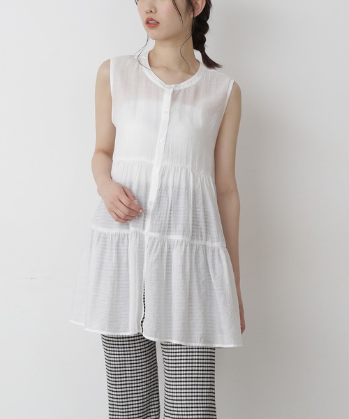 FREE'S MART（フリーズマート）の「◆シアーティアードノースリーブブラウス（シャツ/ブラウス・レディース・ブラック/ホワイト/カーキ・FREE）」の2枚目の写真