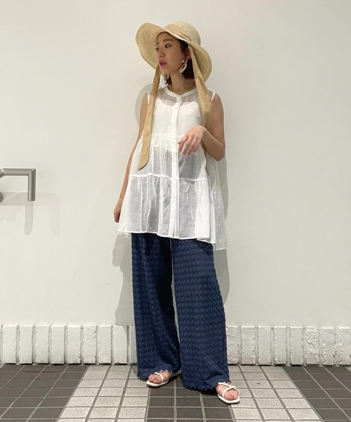 FREE'S MART（フリーズマート）の「◆シアーティアードノースリーブブラウス（シャツ/ブラウス・レディース・ブラック/ホワイト/カーキ・FREE）」の10枚目の写真