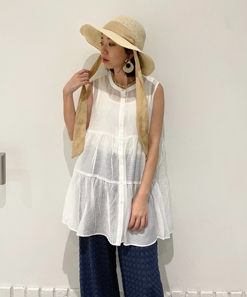 FREE'S MART（フリーズマート）の「◆シアーティアードノースリーブブラウス（シャツ/ブラウス・レディース・ブラック/ホワイト/カーキ・FREE）」の9枚目の写真