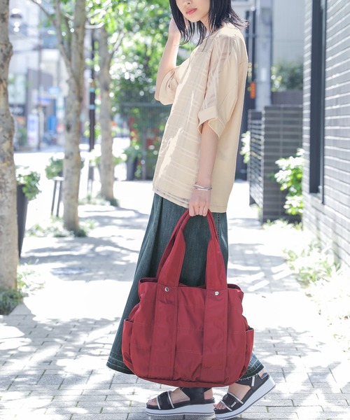 osharewalker（オシャレウォーカー）の「【廃盤】『ポリエステルツイルBIGトートバッグ』（トートバッグ・レディース・ブラック/グレイッシュブルー/グレー/レッド/カーキ・FREE）」の7枚目の写真