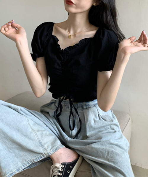 c.u.l（シーユーエル）の「【c.u.l:w】フロントギャザーフリルブラウス culw50（シャツ/ブラウス・レディース・ホワイト/ブラック・FREE）」の9枚目の写真