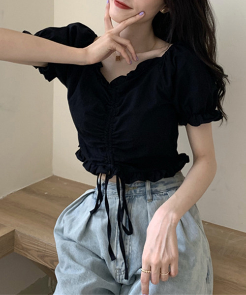 c.u.l（シーユーエル）の「【c.u.l:w】フロントギャザーフリルブラウス culw50（シャツ/ブラウス・レディース・ホワイト/ブラック・FREE）」の11枚目の写真