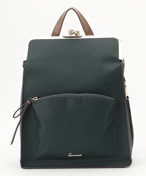 SAC(サック)の「角シボ合皮口金リュック SAC unit(バックパック/リュック・レディース・グリーン/ワイン/ベージュ/ブラック・FREE)」の3枚目の写真