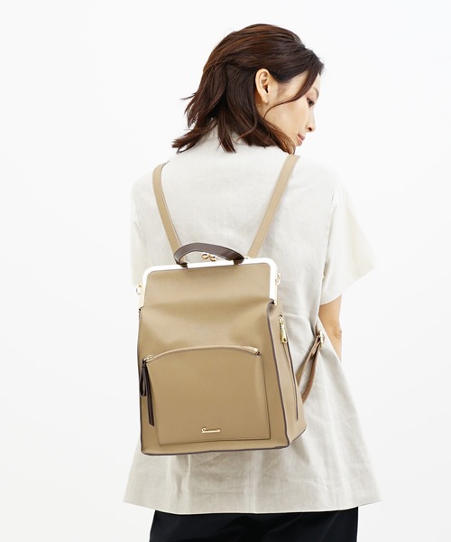 SAC(サック)の「角シボ合皮口金リュック SAC unit(バックパック/リュック・レディース・グリーン/ワイン/ベージュ/ブラック・FREE)」の9枚目の写真