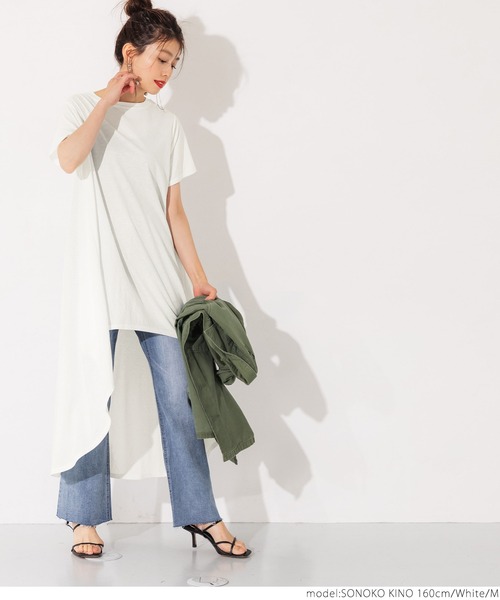 coca(coca)(コカ)の「接触冷感とろみテールカットチュニック(Tシャツ/カットソー・レディース・ホワイト/ブラック/カーキ・M/L)」の15枚目の写真
