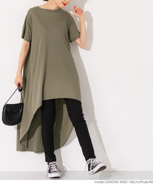 coca(coca)(コカ)の「接触冷感とろみテールカットチュニック(Tシャツ/カットソー・レディース・ホワイト/ブラック/カーキ・M/L)」の13枚目の写真